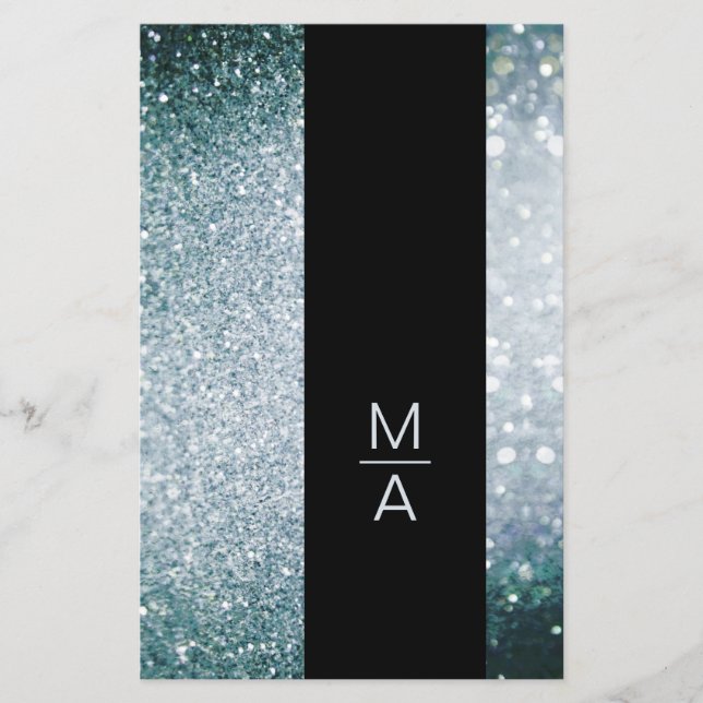Flyer Elegante Monogramo Silber Blau (Frente)