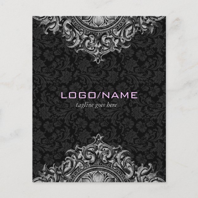 Flyer Elegante ornamento floral blanco y negro (Frente)
