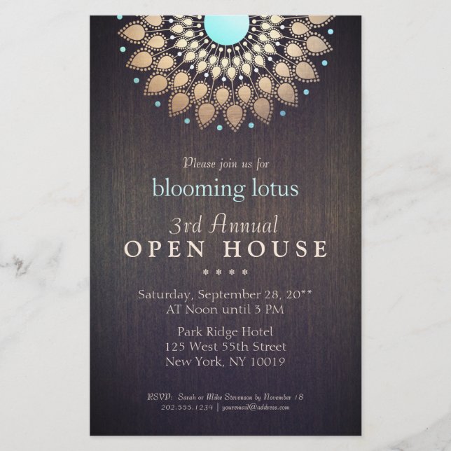 Flyer Elegante Ornate Gold Lotus Mandala Wood Event (Frente)
