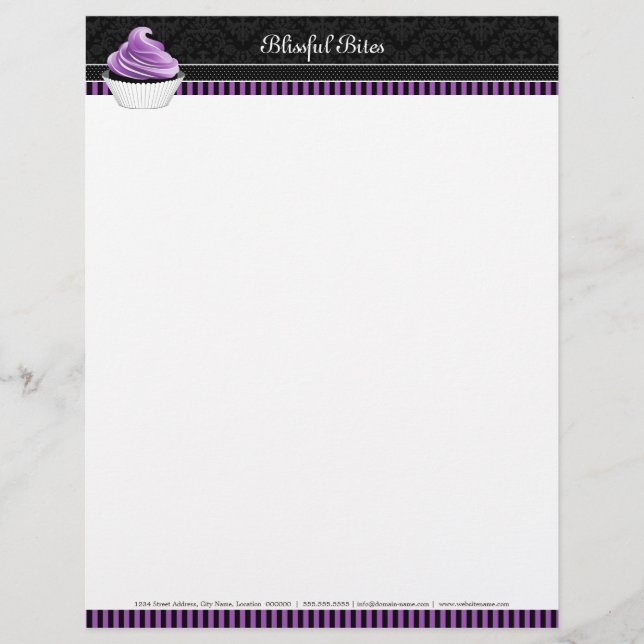 Flyer Elegante pastelería Damask Purple Cupcake (Frente)