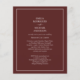 Flyer Elegante presupuesto Bilingüe Borgoña Boda español