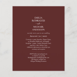 Flyer Elegante presupuesto Bilingüe Borgoña Boda español