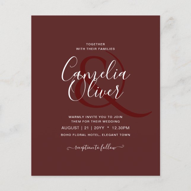 Flyer Elegante PRESUPUESTO Borgoña Monocromo Boda Simple (Frente)