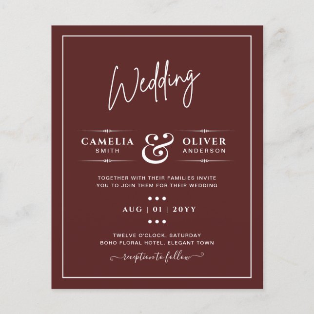 Flyer Elegante PRESUPUESTO Borgoña Monocromo Boda Simple (Frente)