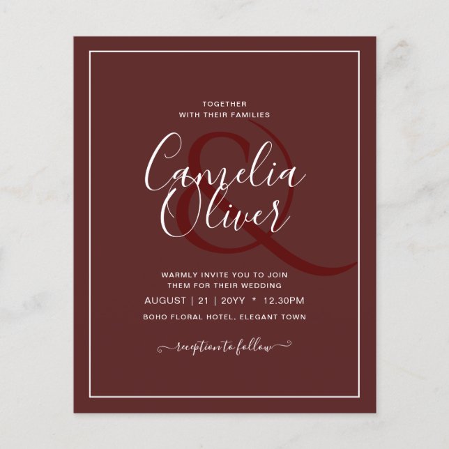 Flyer Elegante PRESUPUESTO Borgoña Monocromo Boda Simple (Frente)