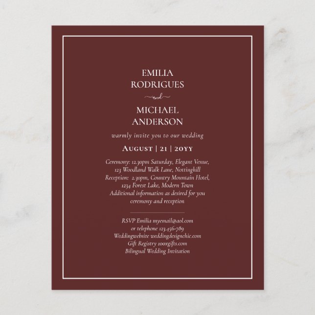 Flyer Elegante PRESUPUESTO Burgundy FOTO Boda Tipografía (Frente)