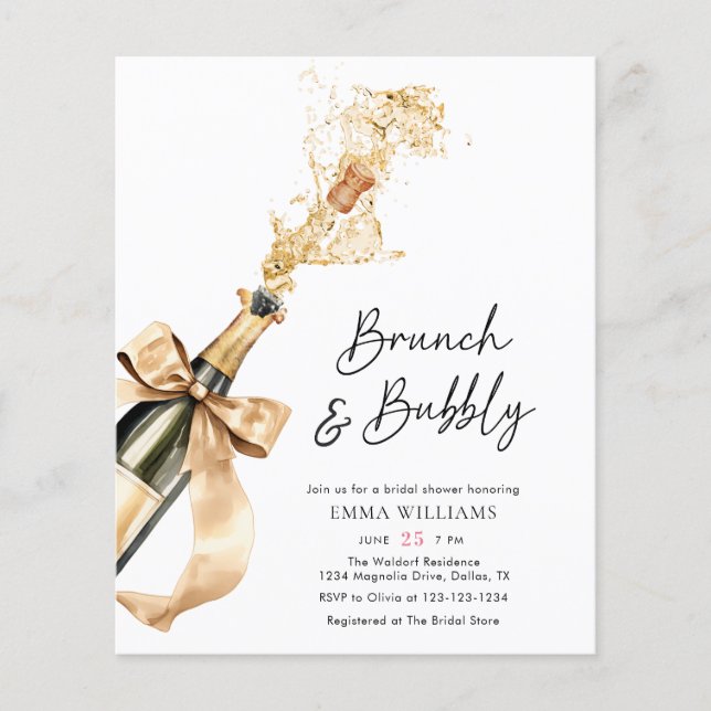 Flyer Elegante presupuesto Champán Bridal Shower Invitac (Frente)