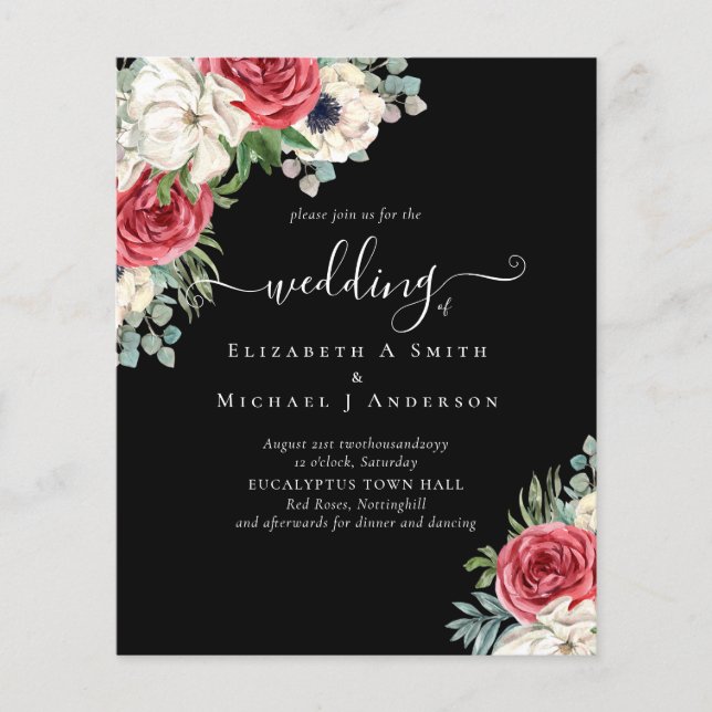 Flyer Elegante presupuesto de Boda floral azul blanco ro (Frente)