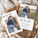 Flyer Elegante presupuesto Guardar la foto de fecha Mini<br><div class="desc">Boda Presupuestaria Guardar las tarjetas de fecha que tienen una foto en la parte delantera y trasera. Las tarjetas Save the Date contienen una moderna tipografía de escritura cursiva con letras a mano que son elegantes, simples y modernas para usar después de la minimalista celebración del día de la boda....</div>