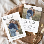 Flyer Elegante presupuesto Guardar la foto de fecha Mini<br><div class="desc">Boda Presupuestaria Guardar las tarjetas de fecha que tienen una foto en la parte delantera y trasera. Las tarjetas Save the Date contienen una moderna tipografía de escritura cursiva con letras a mano que son elegantes, simples y modernas para usar después de la minimalista celebración del día de la boda....</div>