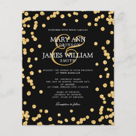 Flyer Elegante Purpurina de oro de la boda Confetti negr