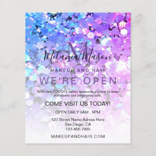 Flyer Elegante Purpurina holográfico maquillaje artista 