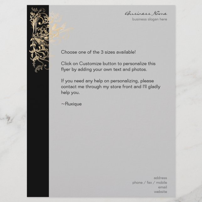 Flyer Elegante Retro Gold Flower Swirls Black (Frente)