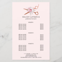 Flyer Elegante rosa de cobre tijeras de oro peinado