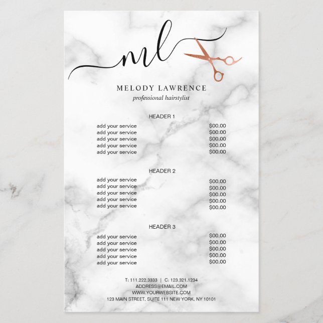 Flyer Elegante rosa de cobre tijeras de oro peinado (Frente)