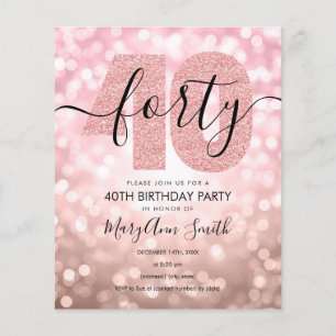 Flyer Elegante Rosa Oro 40 cumpleaños Fiesta Invite