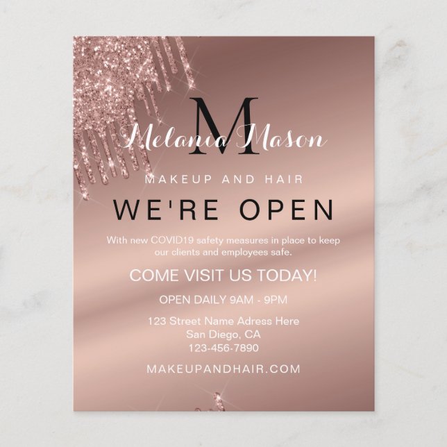 Flyer Elegante Rosa Purpurina Oro Dris Salón de Belleza  (Frente)