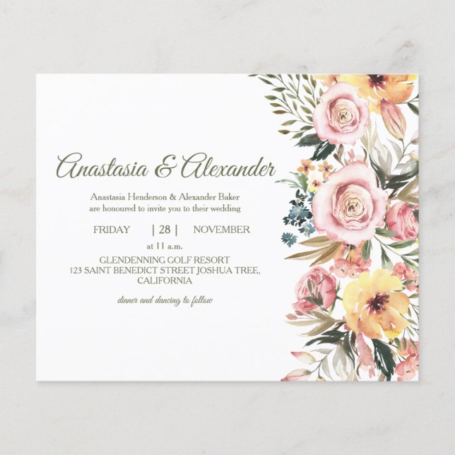 Flyer Elegante RoseBudget Invitación a la ceremonia boda (Frente)