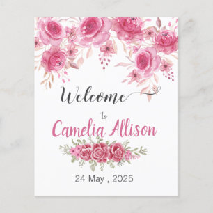 Flyer Elegante Rubor Floral Baby Shower Welcome