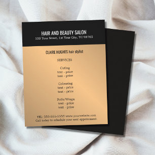 Flyer Elegante Salón de Belleza Negra Faux Gold Black