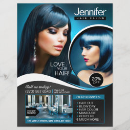Flyer Elegante salón de peluquería azul y negro
