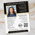 Flyer Elegante servicio de notario móvil foto Black Gold<br><div class="desc">Atraer más clientes con estos clásicos folletos de negocios del Notary Public. Una plantilla elegante personalizada con su foto, nombre, detalles, código QR y un logotipo o símbolo de acreditación. Los folletos comerciales son una manera eficaz de promocionar su negocio y anunciar sus servicios notarios. Una manera efectiva de promocionar...</div>