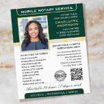 Flyer Elegante servicio de notario móvil foto Oro verde<br><div class="desc">Atraer más clientes con estos clásicos folletos de negocios del Notary Public. Una plantilla elegante personalizada con su foto, nombre, detalles, código QR y un logotipo o símbolo de acreditación. Los folletos comerciales son una manera eficaz de promocionar su negocio y anunciar sus servicios notarios. Una manera efectiva de promocionar...</div>