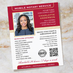 Flyer Elegante servicio de notario móvil foto Red Gold
