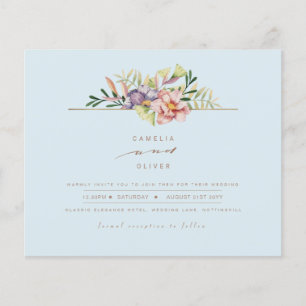Flyer Elegante Sky Blue Summer Floral Wedding Invitar QR
