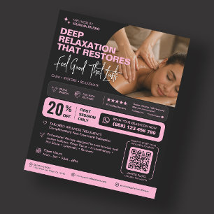 Flyer Elegante Spa de bienestar de fisioterapeuta rosa n