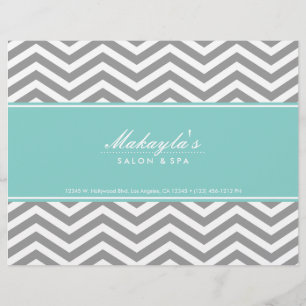 Flyer Elegante Spa y Salón Chevron Azul Teal y Gris