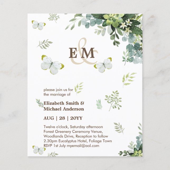Flyer Elegante vegetación mariposas invitaciones de matr (Frente)