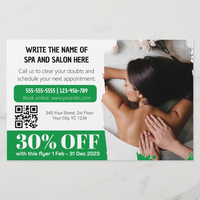 Flyer Elegante Viajero de Descuento Terapéutico de Masaj (Frente)