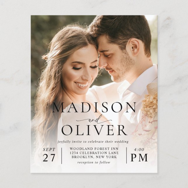 Flyer Elegante y barato código QR 2 Boda de fotografía (Frente)