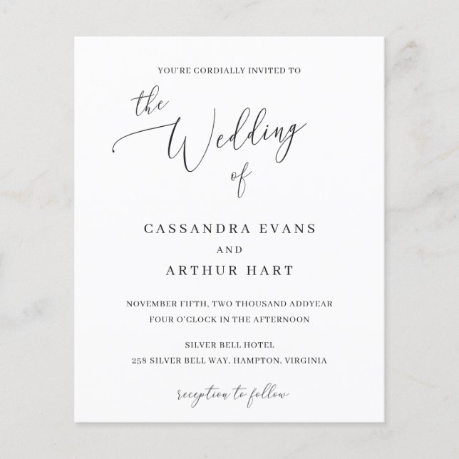 Flyer Elegante y clásica invitación a la boda económica (Frente)