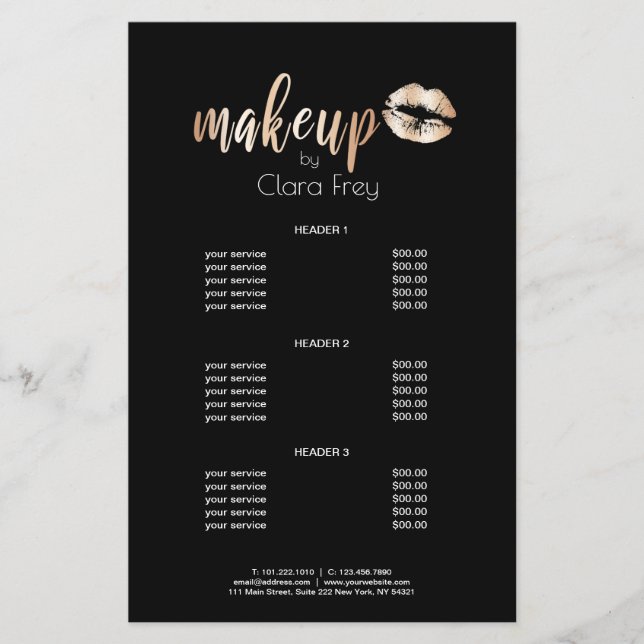 Flyer Elegante y moderno labios y maquillaje de oro rosa (Frente)