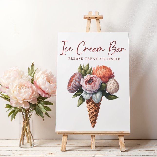 Flyer Elegante y rústico Boho Ice Cream Bar Bridal Showe (Rustic Elegant Boho Ice Cream Bar Bridal Shower Flyer)