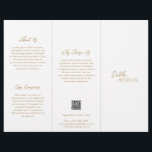 Flyer Elegante y simple código QR contemporáneo de oro m<br><div class="desc">Folleto de tríplio de oro falso moderno y profesional con un diseño sencillo y mínimo con tu nombre en un guión elegante y una fuente sans serif contemporánea. La plantilla incluye varias secciones divididas para sus servicios en un diseño minimalista. La parte posterior tiene la información de contacto y el...</div>