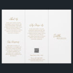 Flyer Elegante y simple código QR contemporáneo de oro m<br><div class="desc">Folleto de tríplio de oro falso moderno y profesional con un diseño sencillo y mínimo con tu nombre en un guión elegante y una fuente sans serif contemporánea. La plantilla incluye varias secciones divididas para sus servicios en un diseño minimalista. La parte posterior tiene la información de contacto y el...</div>