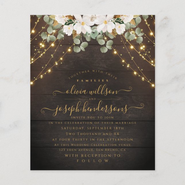 Flyer Elegantes luces de cuerda florales de madera rústi (Frente)