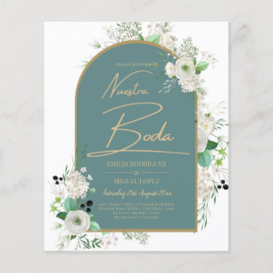 Flyer Elegantes rosas blancas Nuestra Boda Boda Española