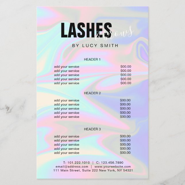 Flyer Elegantes y elegantes azotes y cejas holográficos (Frente)