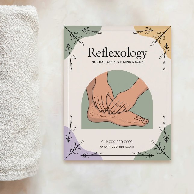 Flyer Elementos Botánicos & Tonos Terrosos - Reflexologí (Botanical Elements & Earth Tones - Reflexology Flyer)