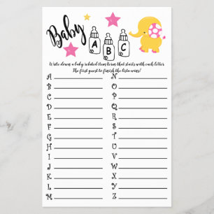 FLYER ELEPHANT BABY ABC BABY SHOWER GAME CARD