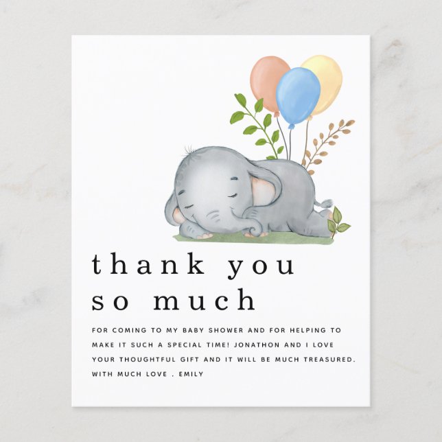 Flyer Elephant Blue Boy Baby Shower gracias (Frente)