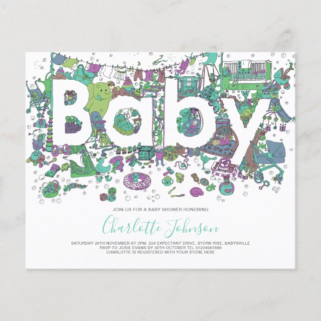 Flyer Elephant Watercolor Budget Baby Shower (Frente)