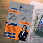 Flyer Empresa de servicios de impuestos<br><div class="desc">Presentamos nuestro folleto comercial de servicios fiscales! ¿Está buscando una forma sencilla y eficaz de promover sus servicios fiscales? ¡Aquí lo encontrarás! Nuestros volantes de diseño profesional son la herramienta perfecta para atraer clientes potenciales y hacer que su negocio tributario destaque. Solicite hoy mismo nuestros Servicios de Impuestos para los...</div>