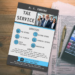 Flyer Empresa de servicios de impuestos<br><div class="desc">Presentamos nuestro folleto comercial de servicios fiscales! ¿Está buscando una forma sencilla y eficaz de promover sus servicios fiscales? ¡Aquí lo encontrarás! Nuestros volantes de diseño profesional son la herramienta perfecta para atraer clientes potenciales y hacer que su negocio tributario destaque. Solicite hoy mismo nuestros Servicios de Impuestos para los...</div>