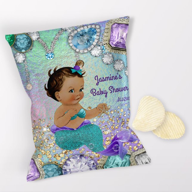 Flyer Empujadores de bolsa de Baby Shower de sirena étni (1 ounce snack bag wrapper flyer. )