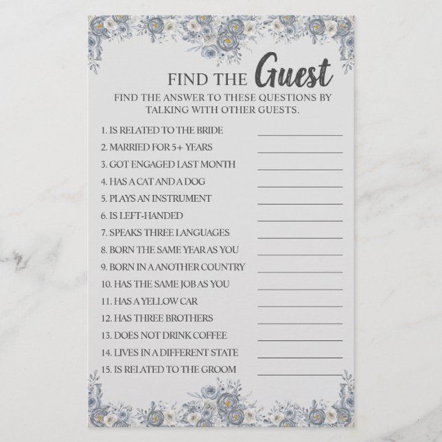 Flyer Encontrar la tarjeta de juego Gray Floral Bridal S (Frente)